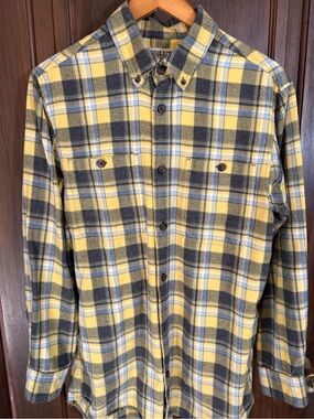 Men's Yellow Plaid Duluth Flannel Button -Up Shirt M
